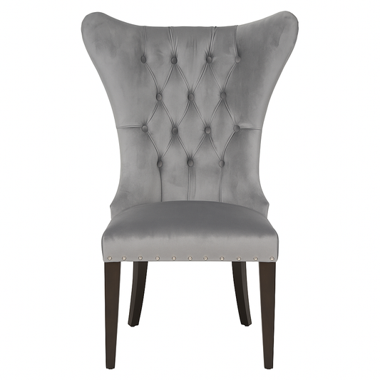 Pewter Velvet Dining Chairs – Upholstered High Back Seating with Solid Wood Legs | Modern Luxury Dining Furniture UK
