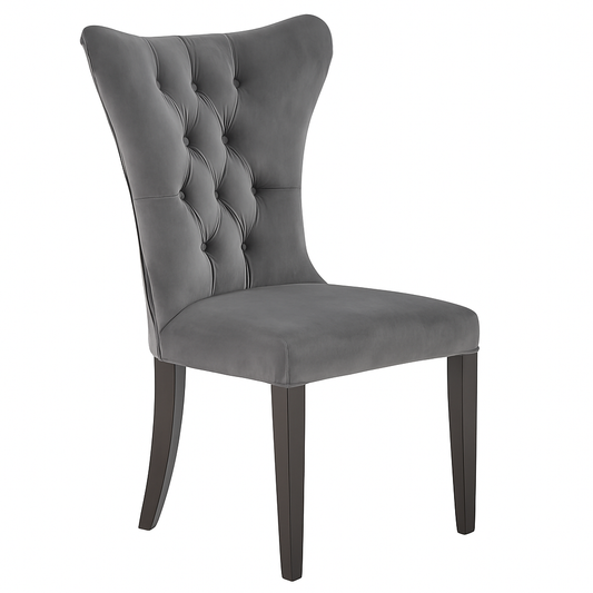 Pewter Velvet Dining Chairs – Upholstered High Back Seating with Solid Wood Legs | Modern Luxury Dining Furniture UK