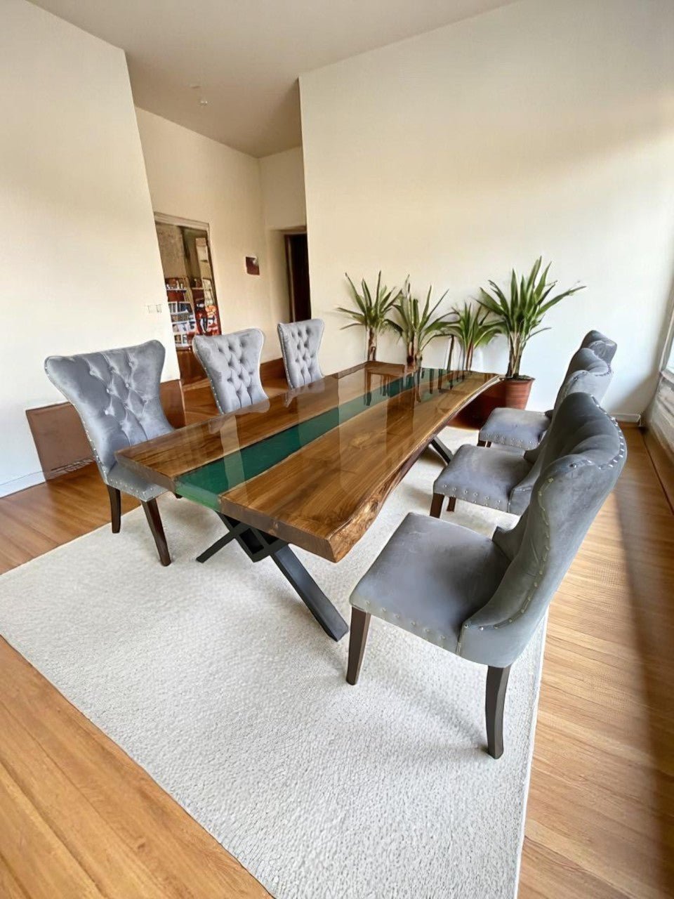 Jade River | Hardwood & Resin Dining Table – Handcrafted Luxury by Van Java Furniture UK