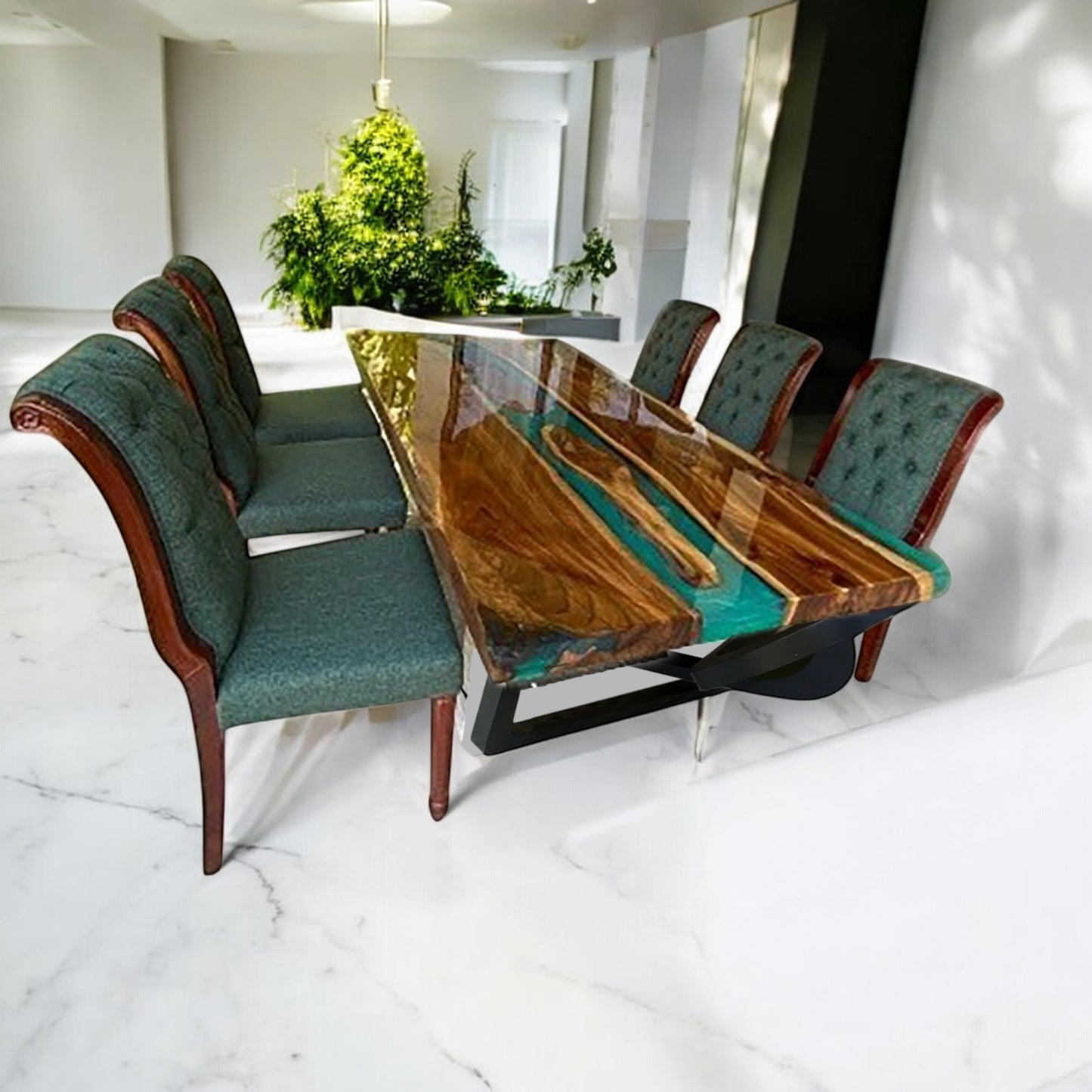 Turquoise River | Hardwood & Resin Dining Table – Handcrafted Luxury by Van Java Furniture UK