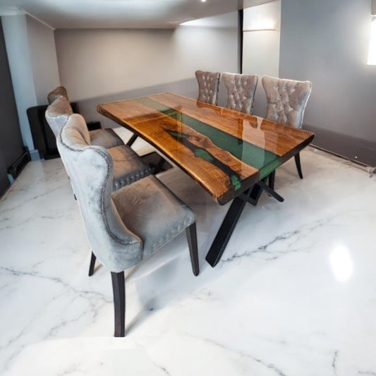 Jade River | Hardwood & Resin Dining Table – Handcrafted Luxury by Van Java Furniture UK