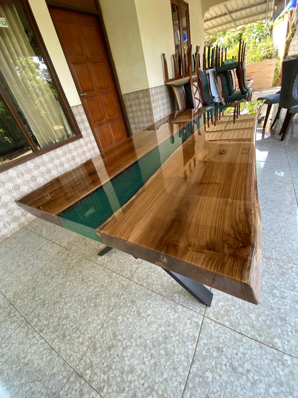 Jade River | Hardwood & Resin Dining Table – Handcrafted Luxury by Van Java Furniture UK