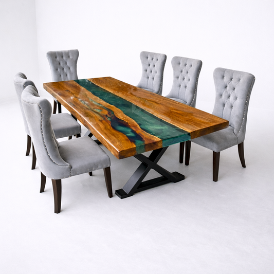 Jade River | Hardwood & Resin Dining Table – Handcrafted Luxury by Van Java Furniture UK