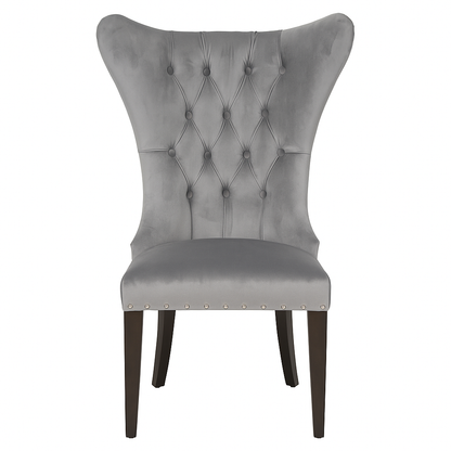 Pewter Velvet Dining Chairs – Upholstered High Back Seating with Solid Wood Legs | Modern Luxury Dining Furniture UK