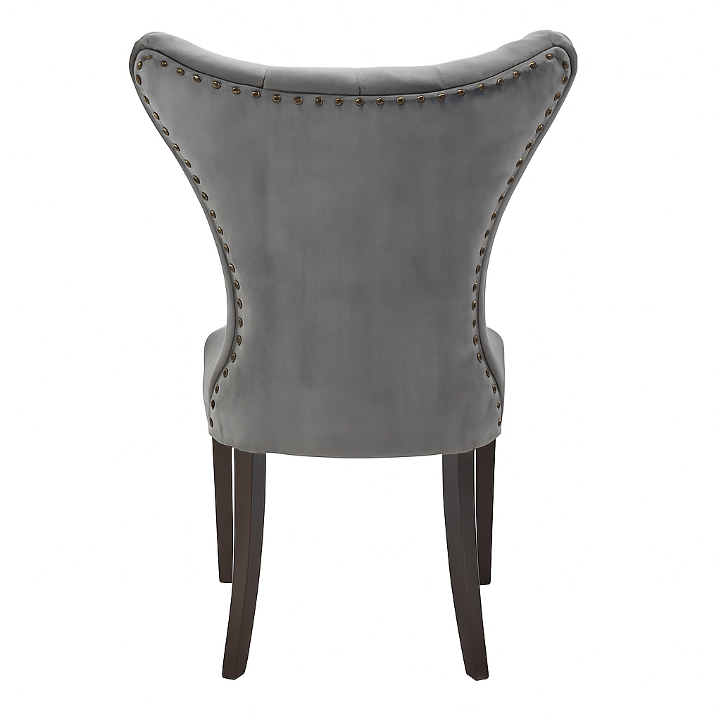 Pewter Velvet Dining Chairs – Upholstered High Back Seating with Solid Wood Legs | Modern Luxury Dining Furniture UK