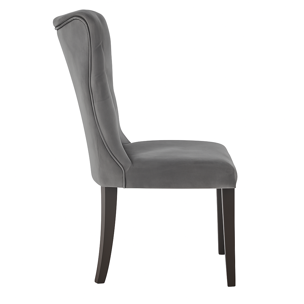 Pewter Velvet Dining Chairs – Upholstered High Back Seating with Solid Wood Legs | Modern Luxury Dining Furniture UK