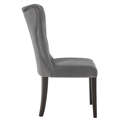 Pewter Velvet Dining Chairs – Upholstered High Back Seating with Solid Wood Legs | Modern Luxury Dining Furniture UK