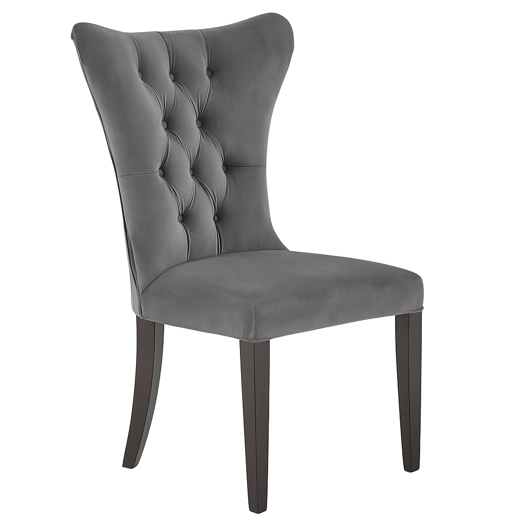 Pewter Velvet Dining Chairs – Upholstered High Back Seating with Solid Wood Legs | Modern Luxury Dining Furniture UK