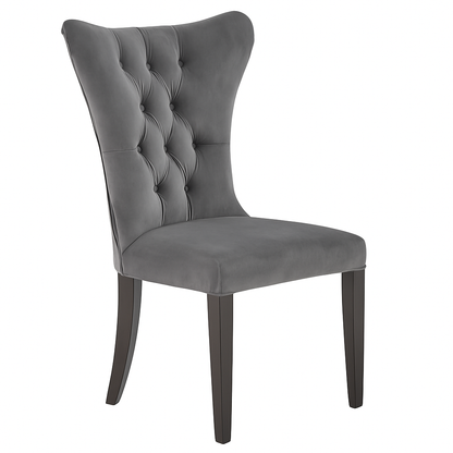 Pewter Velvet Dining Chairs – Upholstered High Back Seating with Solid Wood Legs | Modern Luxury Dining Furniture UK